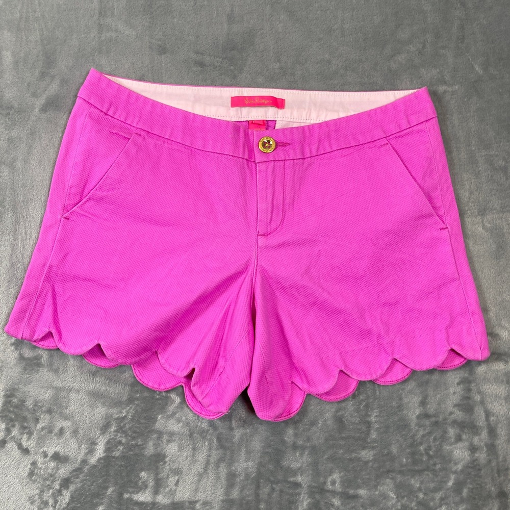 Lilly Pulitzer Buttercup Stretch Shorts Scalloped Hem Amethyst Pink 4 007997